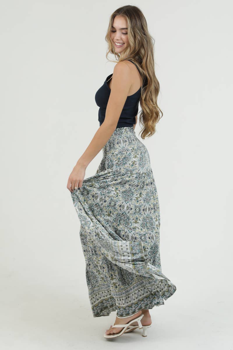 TIERED SKIRT WITH SMOCKED WAISTBAND