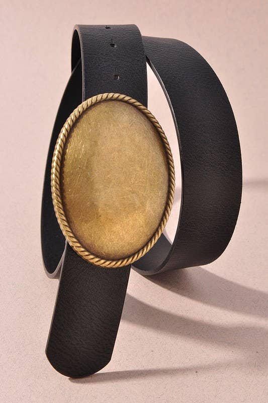 Western Oval Buckle Leather Belt Black Only