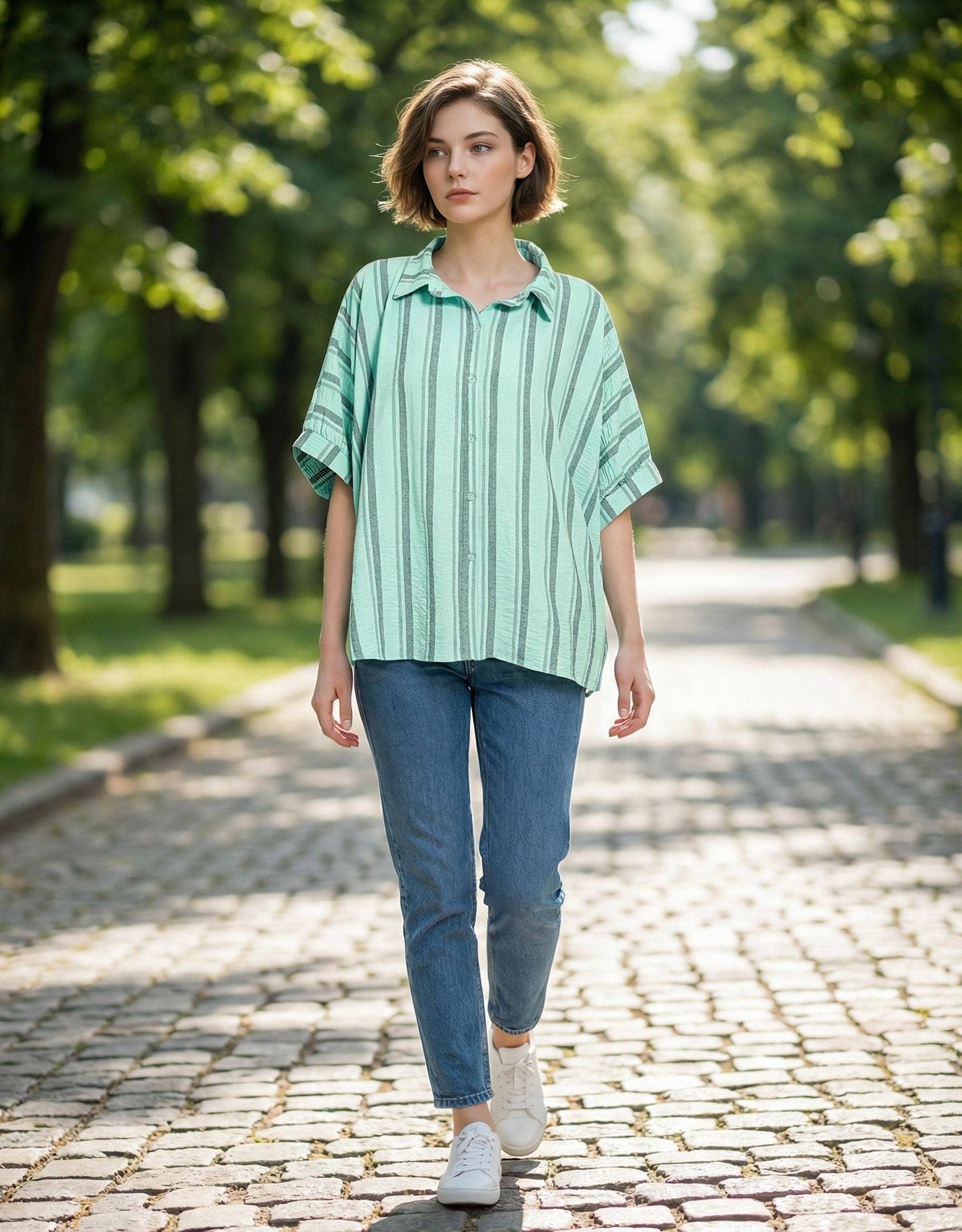Woven Stripe Oversized Button Down Shirts- Multiple color options