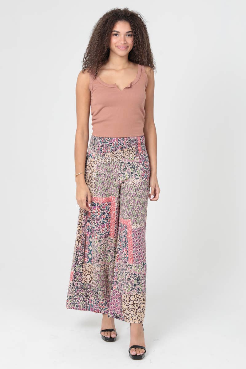 Boho wide leg patchwork printed pant