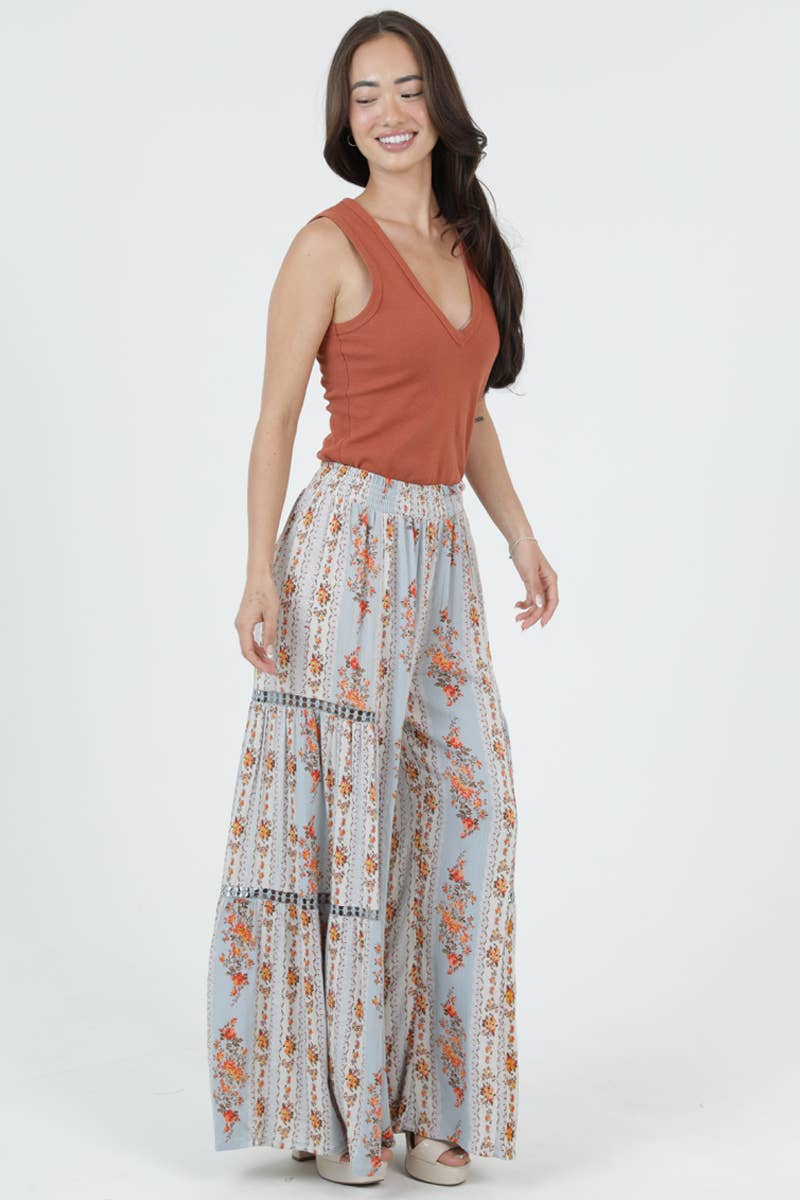 WIDE LEG PANTS WITH LACE INSERTS