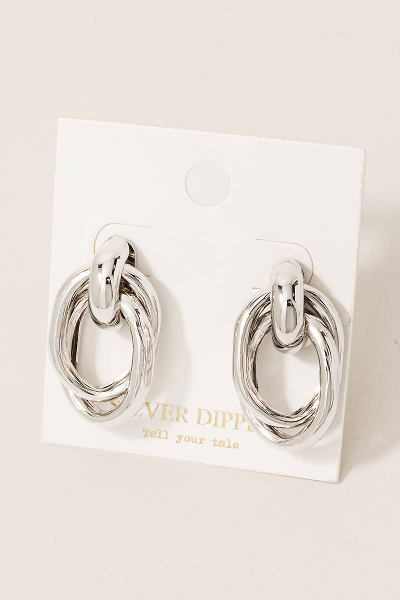 Gold Dipped Layered Ovals Door Knocker Earrings