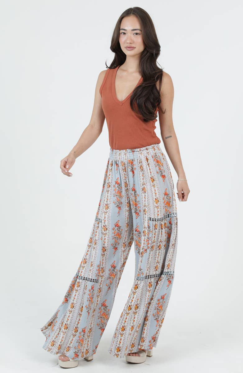 WIDE LEG PANTS WITH LACE INSERTS