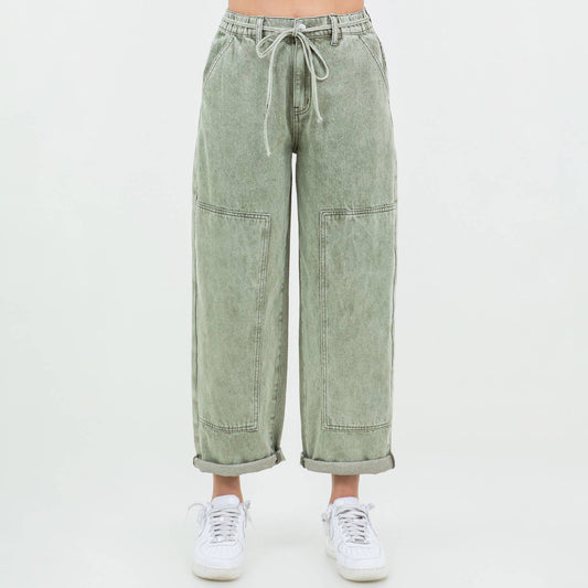 BARREL FIT PANTS GREEN Mineral Wash