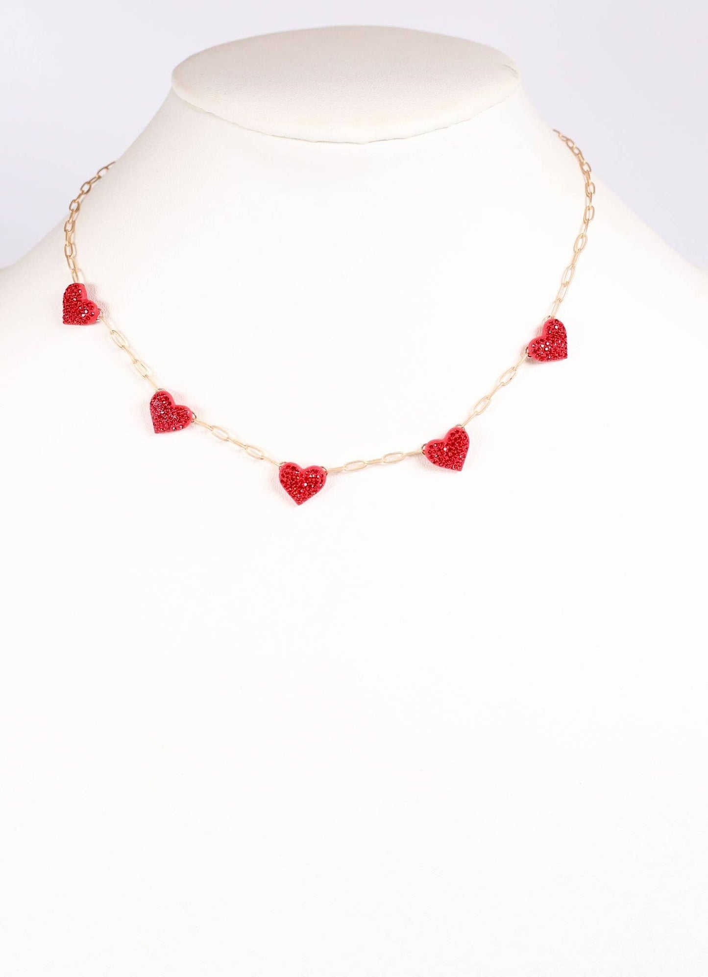 Peyton CZ Hearts Necklace RED