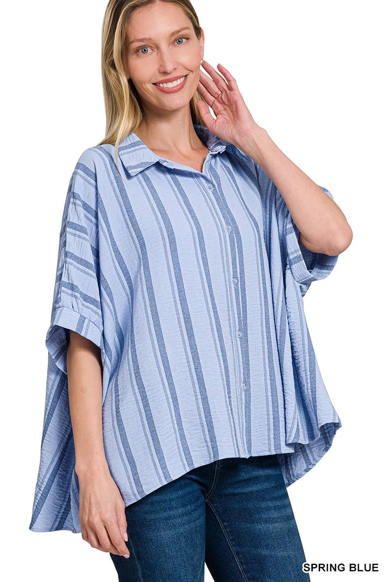 Woven Stripe Oversized Button Down Shirts- Multiple color options