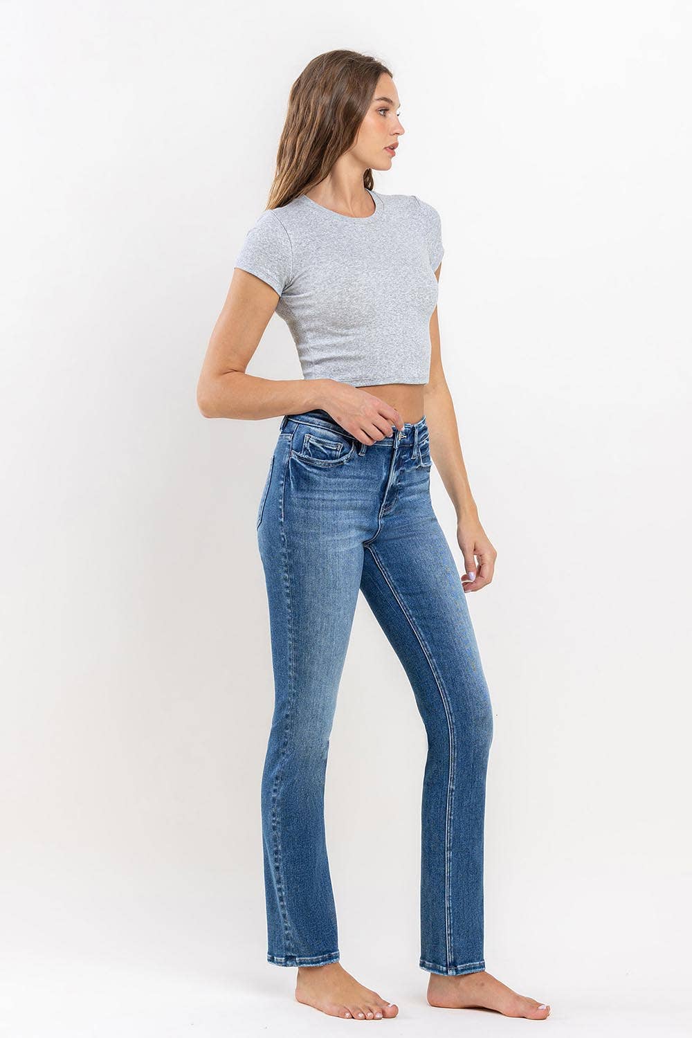 HIGH RISE LONG SLIM STRAIGHT JEANS T6201