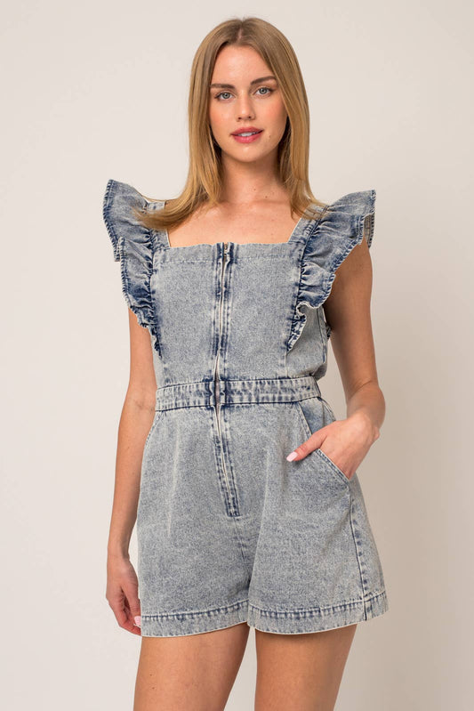 RUFFLE DENIM ROMPER (Multiple color options)