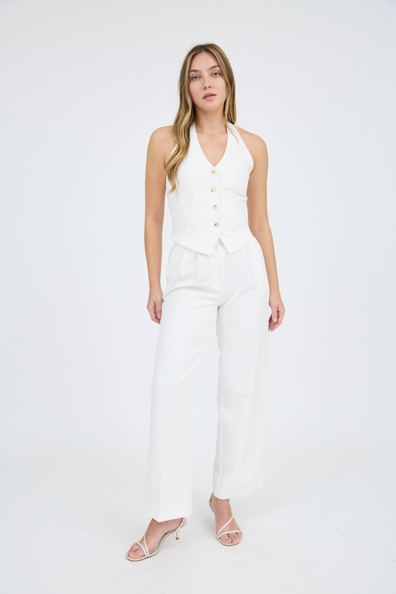 HALTER V NECK BUTTON DOWN OPEN BACK VEST