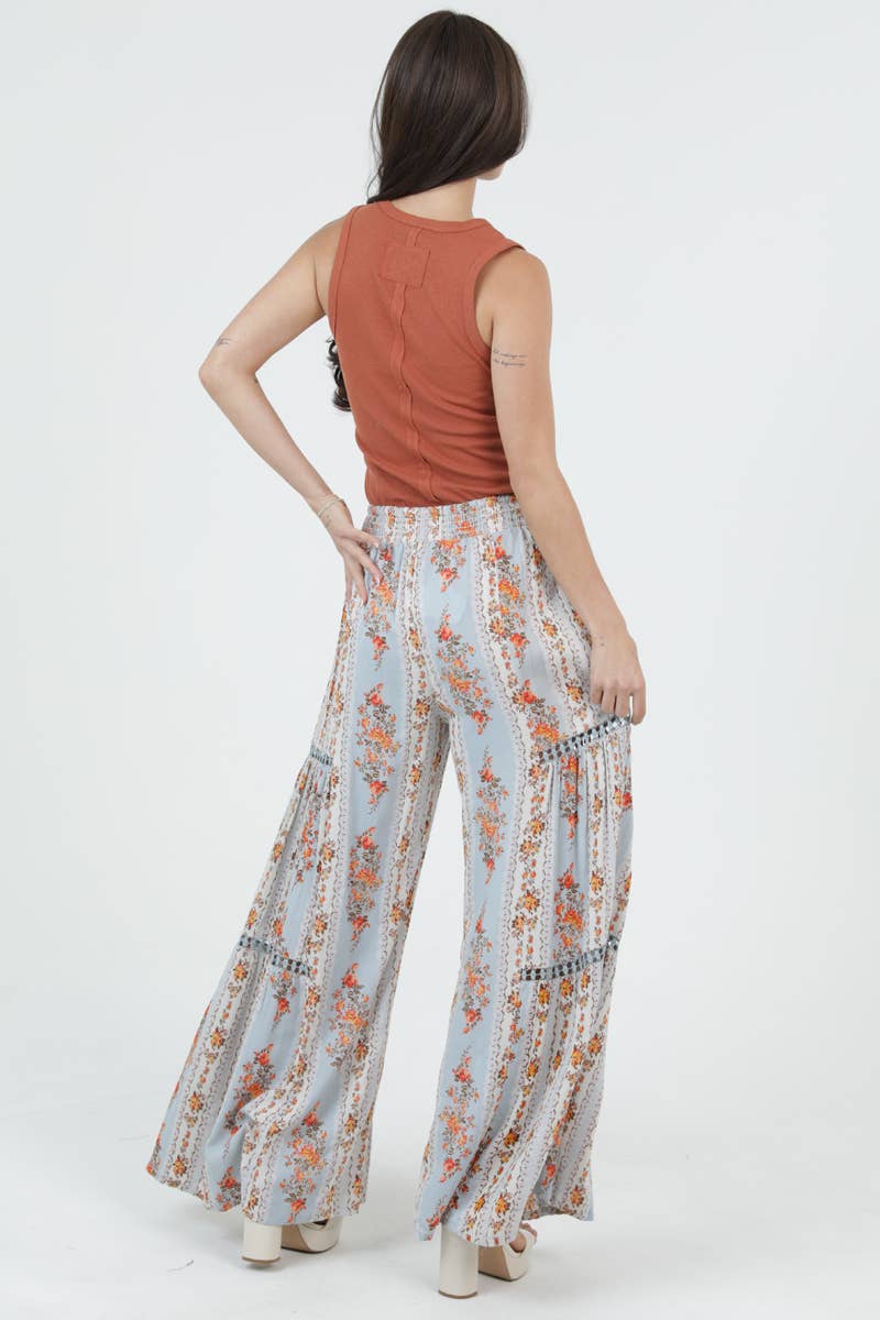 WIDE LEG PANTS WITH LACE INSERTS