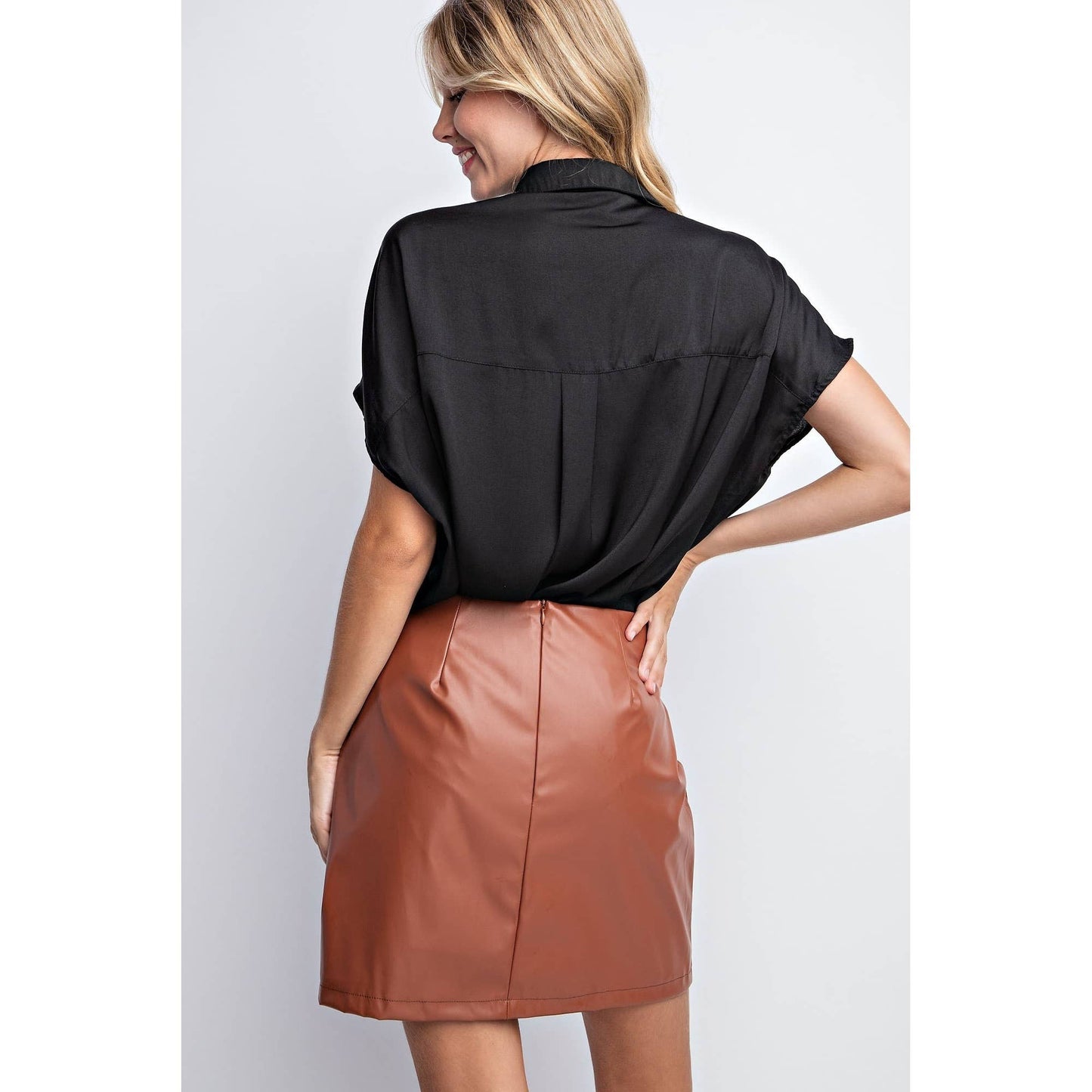 FAUX LEATHER MINI SKIRT BROWN