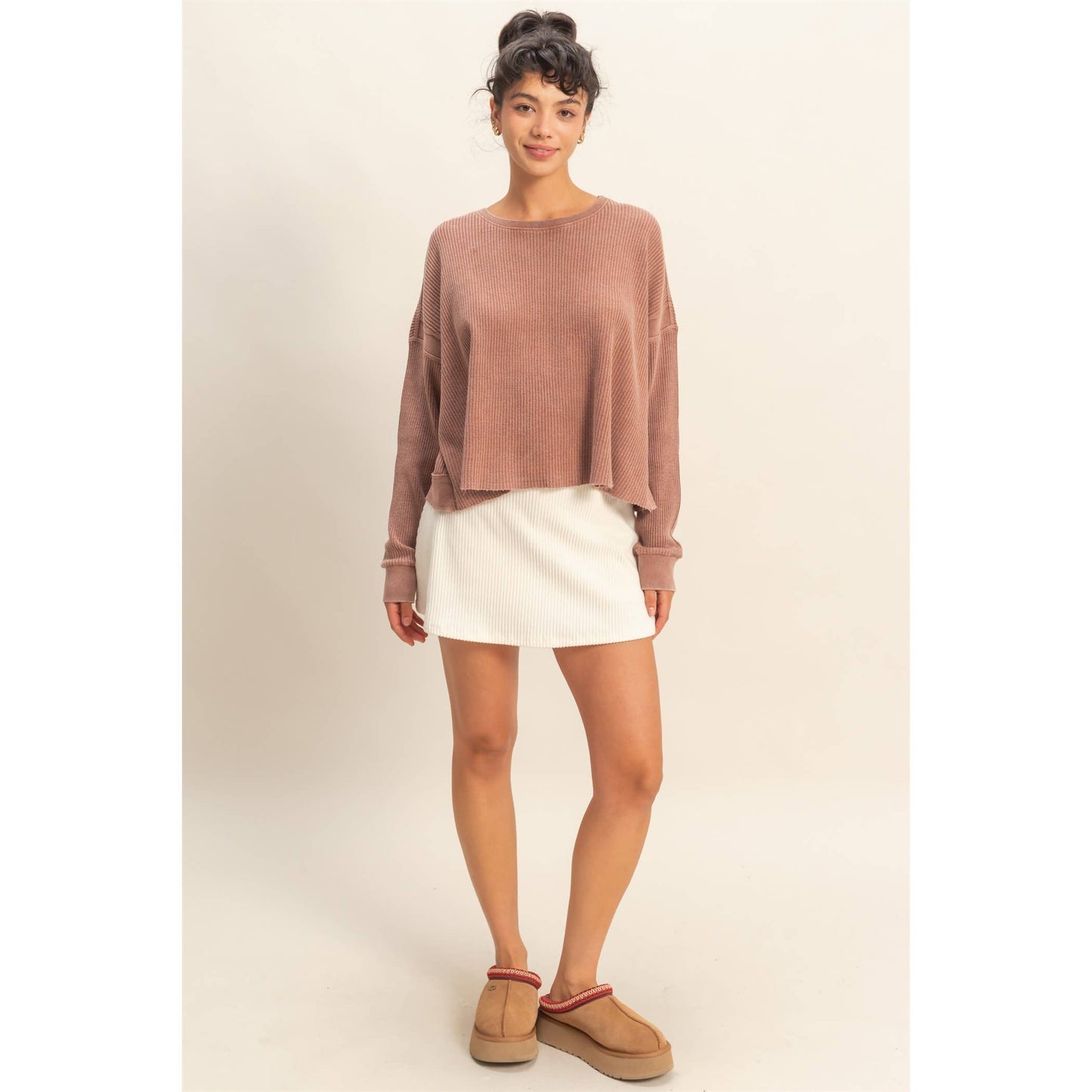 Open Back Textured Knit Long Sleeve Top