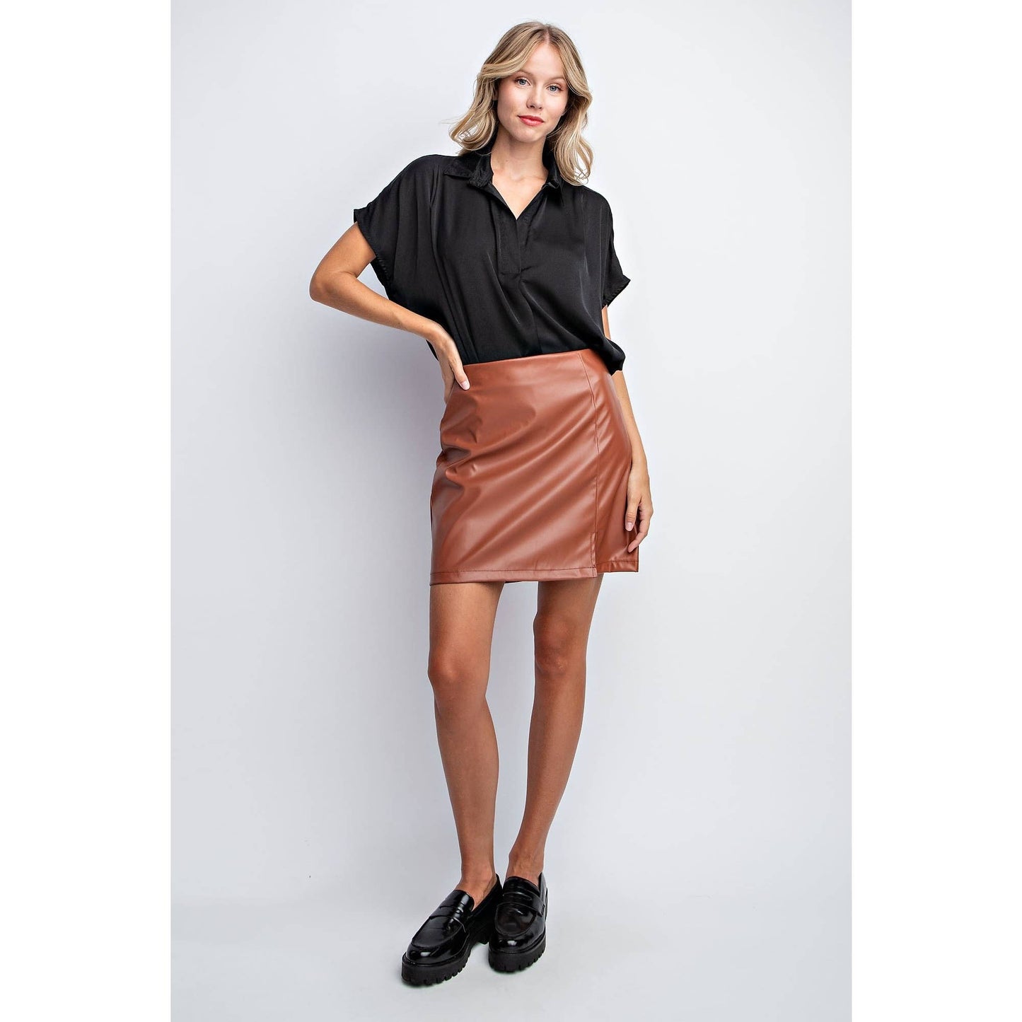 FAUX LEATHER MINI SKIRT BROWN