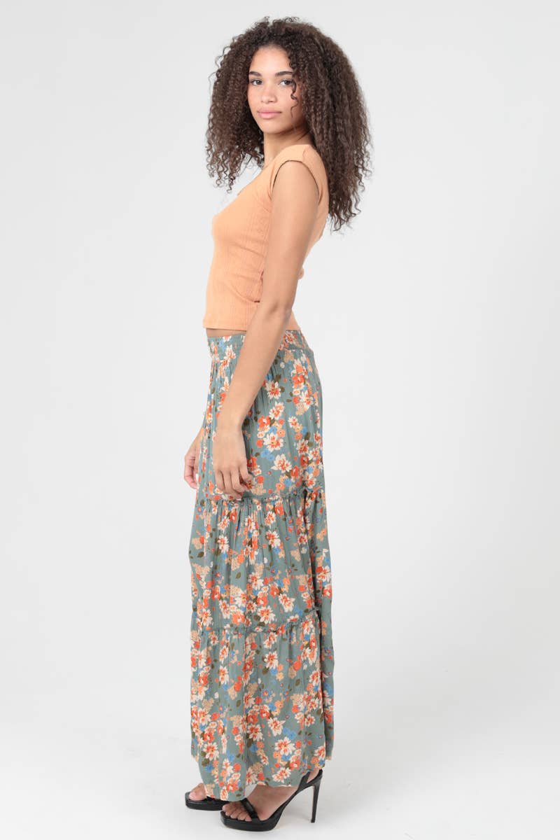 FLORAL PRINT WIDE LEG TIER PANTS