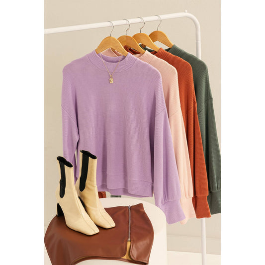 RIBBED BALLOON SLEEVE TOP