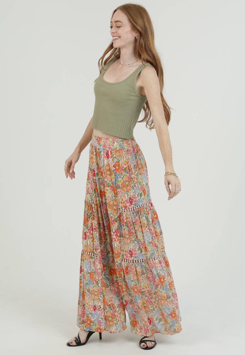 WIDE LEG PANTS WITH LACE INSERTS