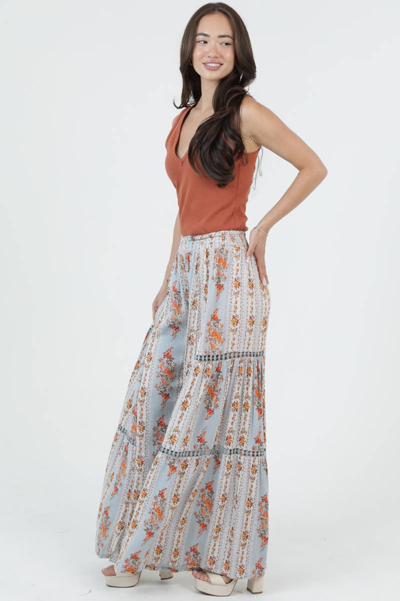 WIDE LEG PANTS WITH LACE INSERTS