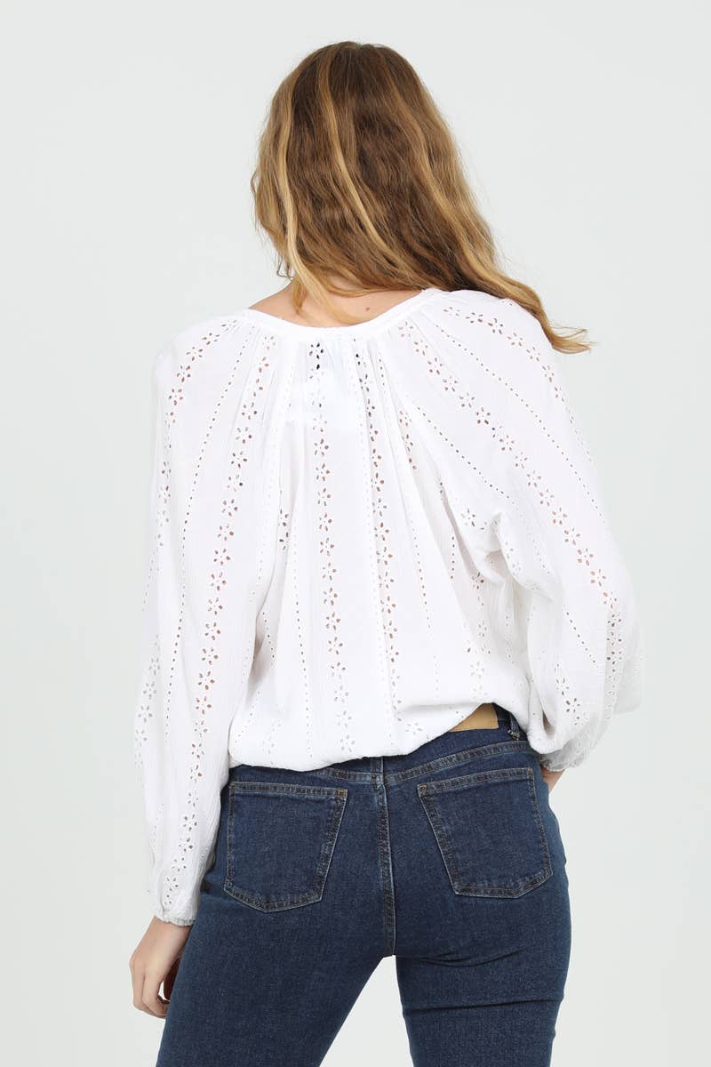 EYELET EMBROIDERED BUTTON FRONT BLOUSE