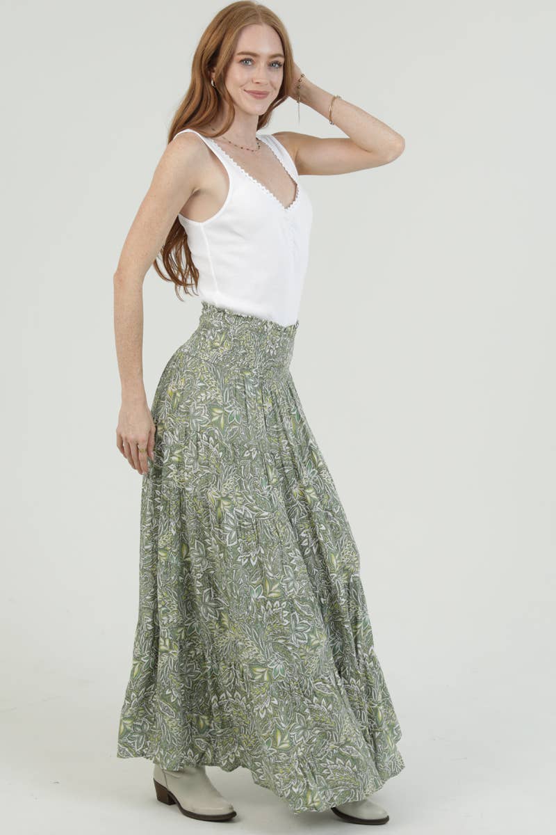 TIERED SKIRT WITH SMOCKED WAISTBAND