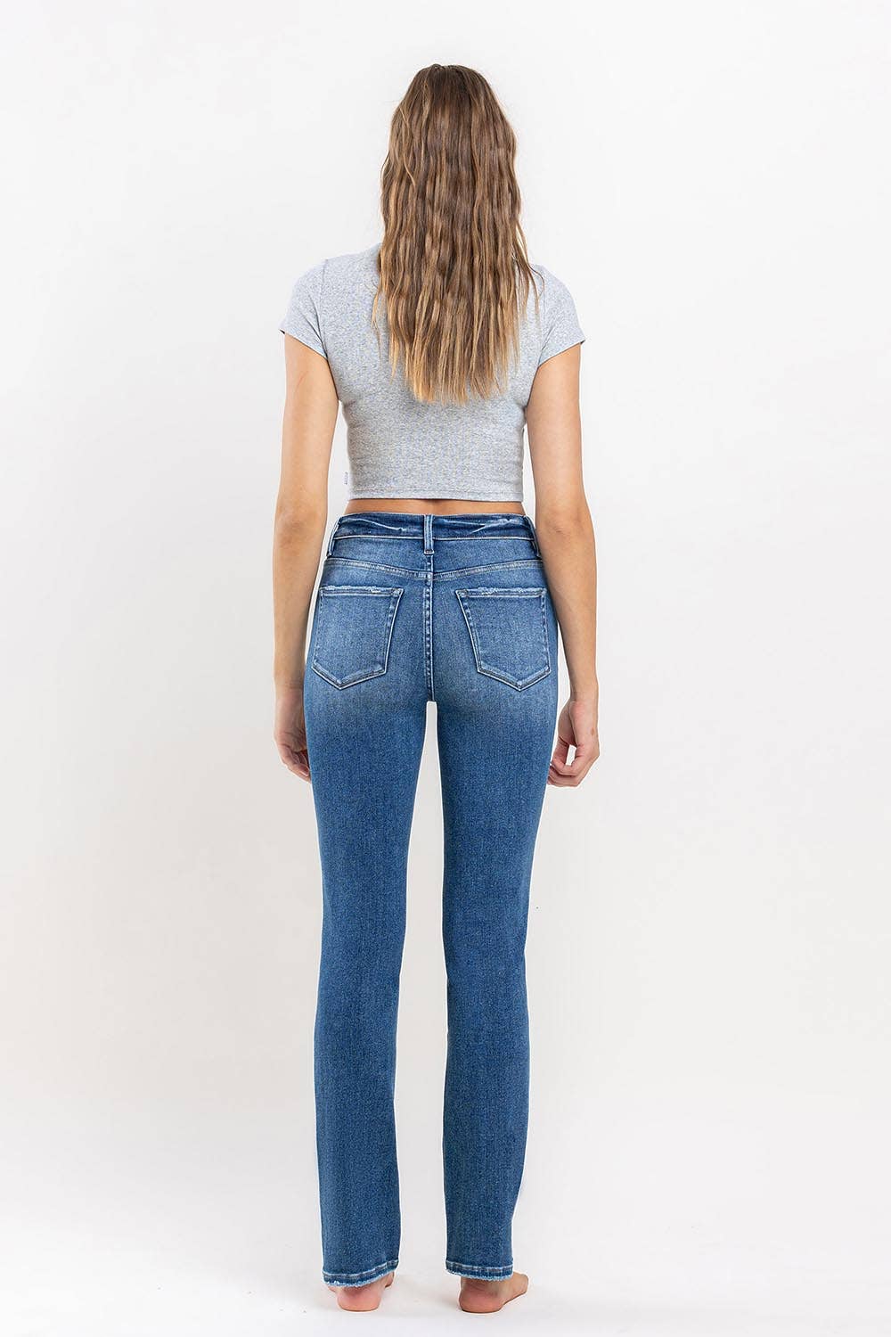 HIGH RISE LONG SLIM STRAIGHT JEANS T6201