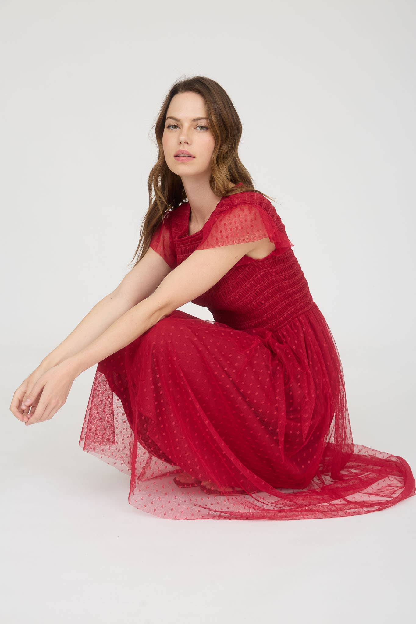 Sheer Chiffon Smocked Midi Dress