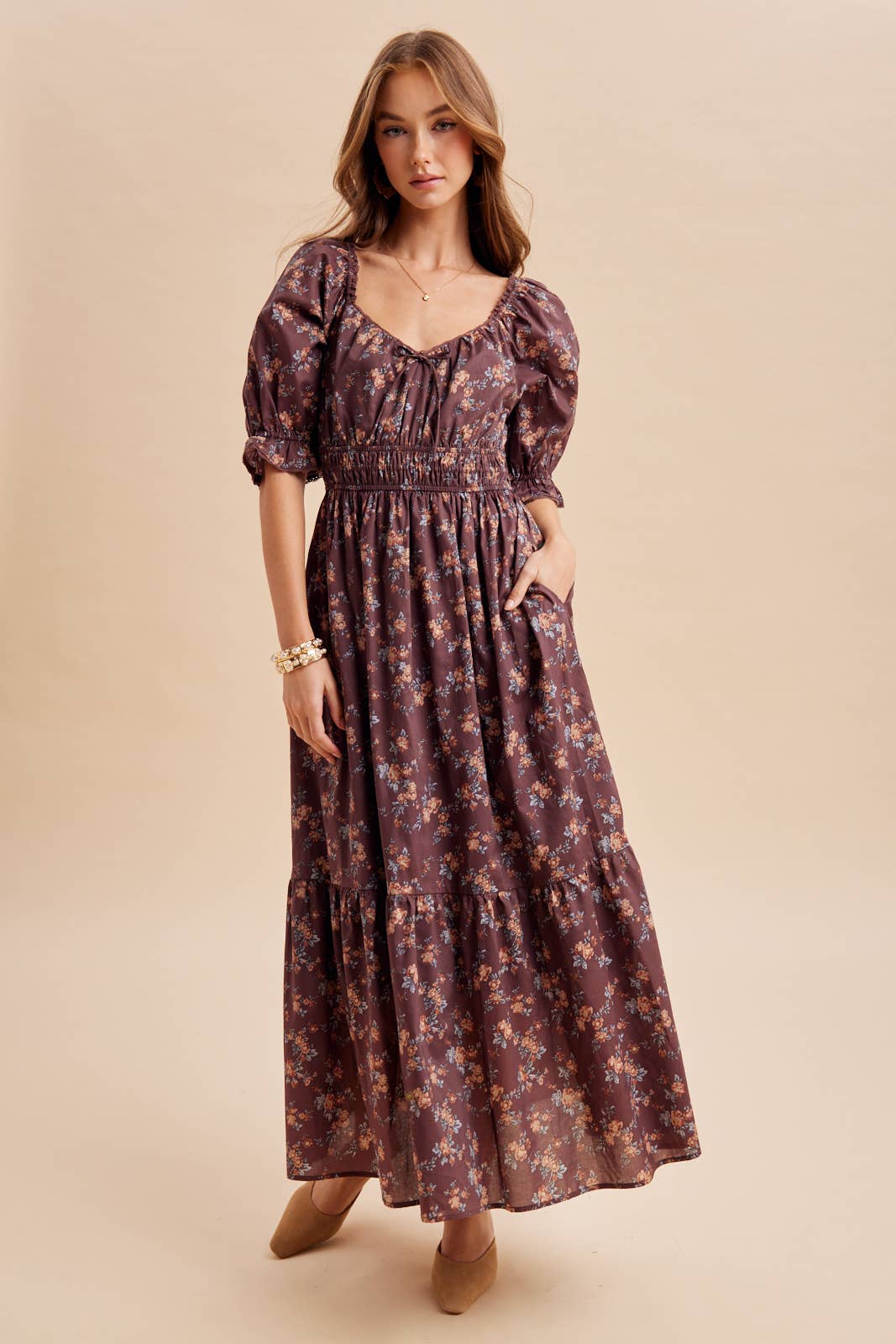 SMOCKED COTTON FLORAL DRESS
