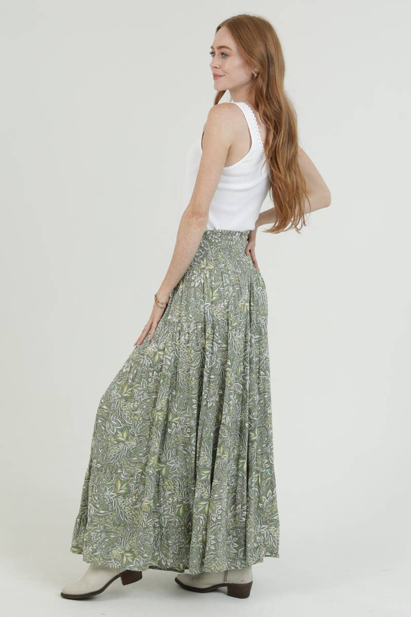 TIERED SKIRT WITH SMOCKED WAISTBAND