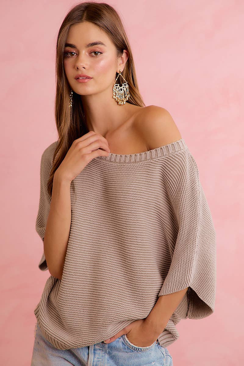 SHORT DOLMAN SLEEVES WASHED KNIT TOP