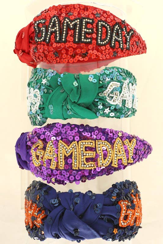 GAMEDAY TOP KNOTTED JEWELED BEADED HEADBAND