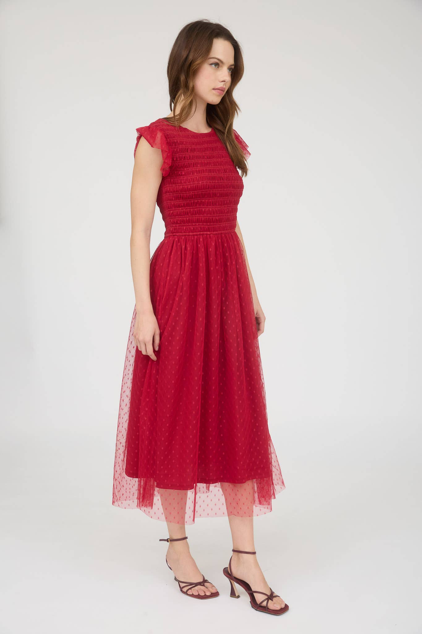 Sheer Chiffon Smocked Midi Dress