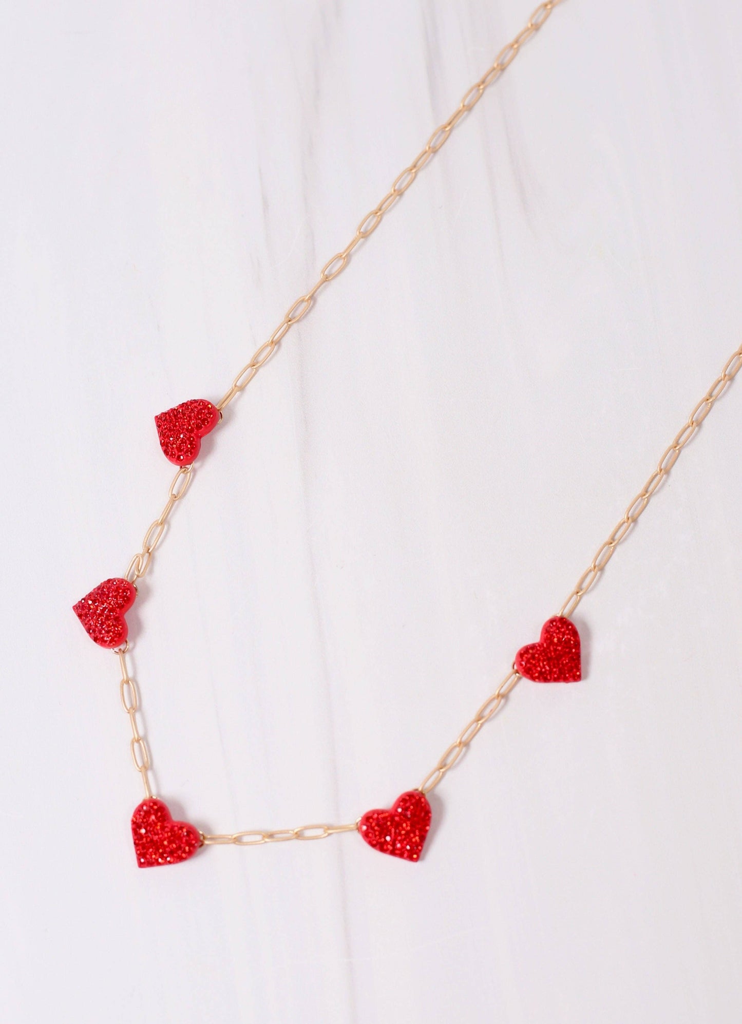 Peyton CZ Hearts Necklace RED