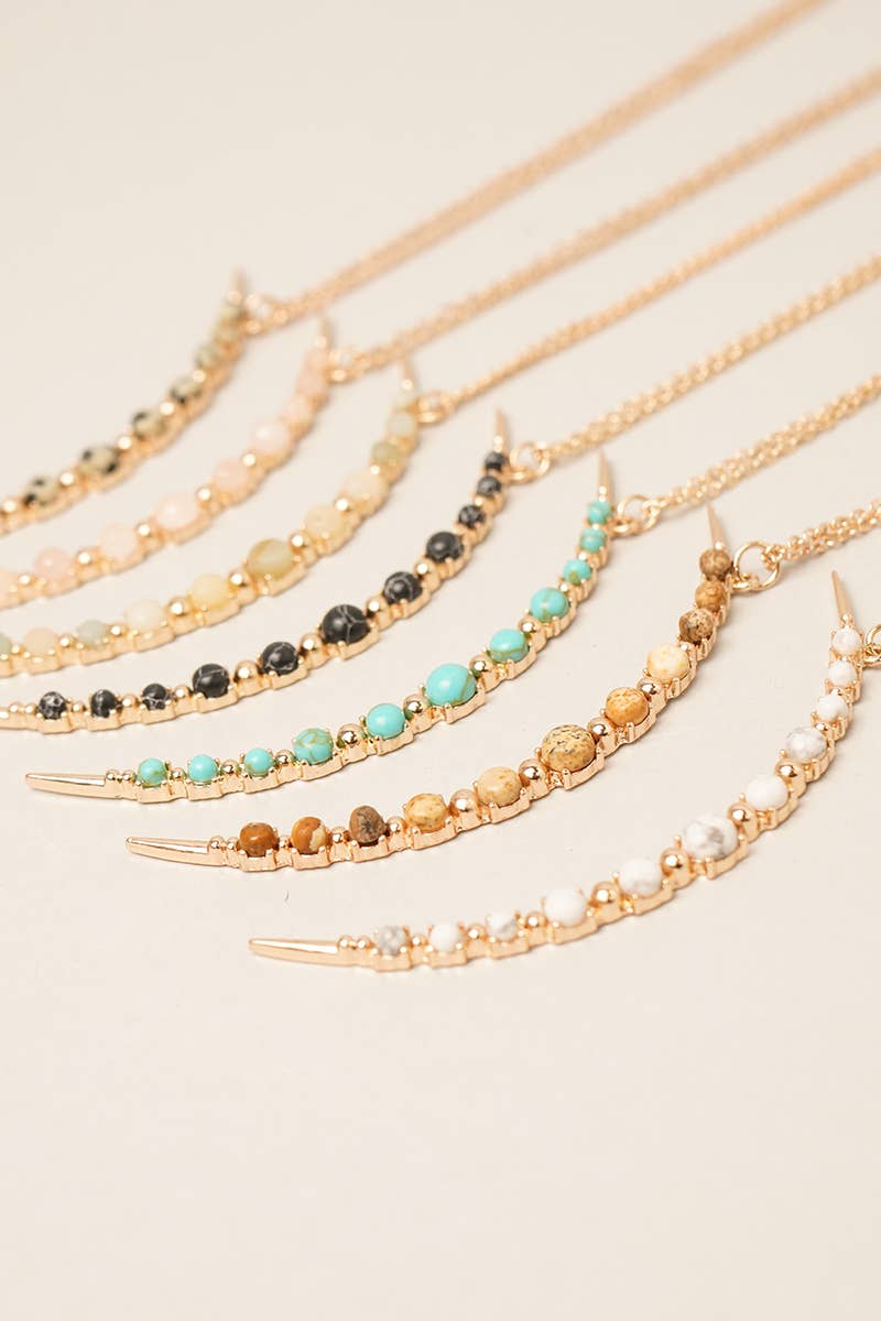 Moon Shaped Semi-Precious Stone Long Necklaces