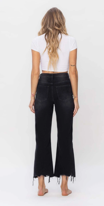 90S Black Vintage High Rise Crop Flare Jean