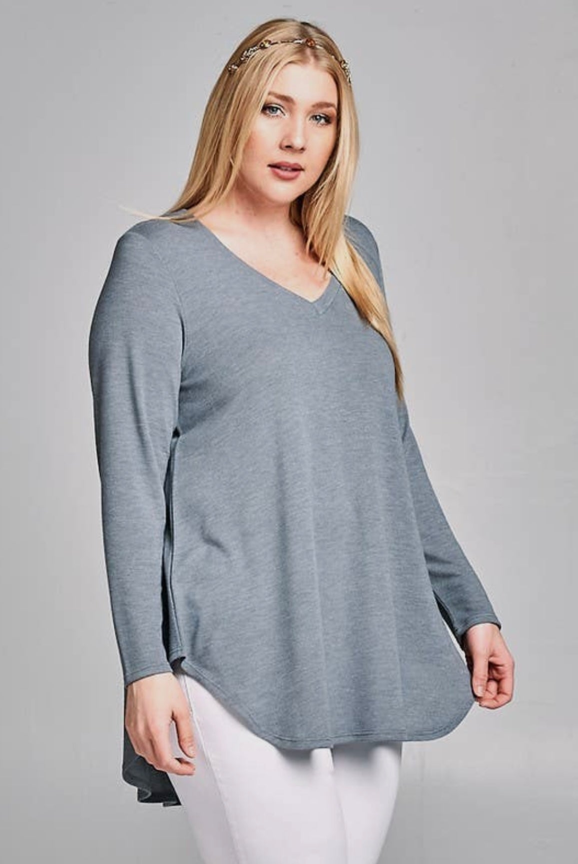 Plus Size Hacci Brush V-Neck Tunic Top