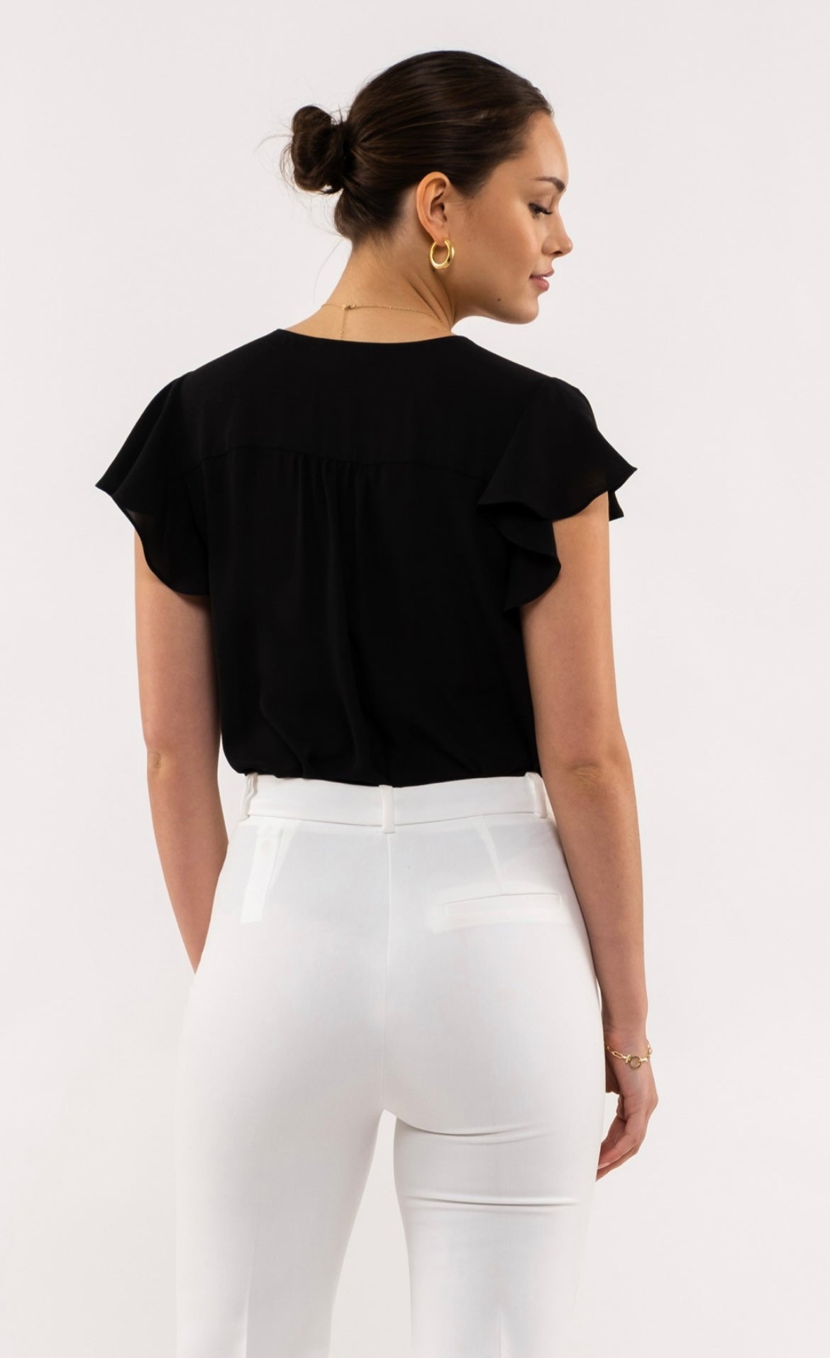 SHORT BUTTERFLY SLEEVE WOVEN TOP