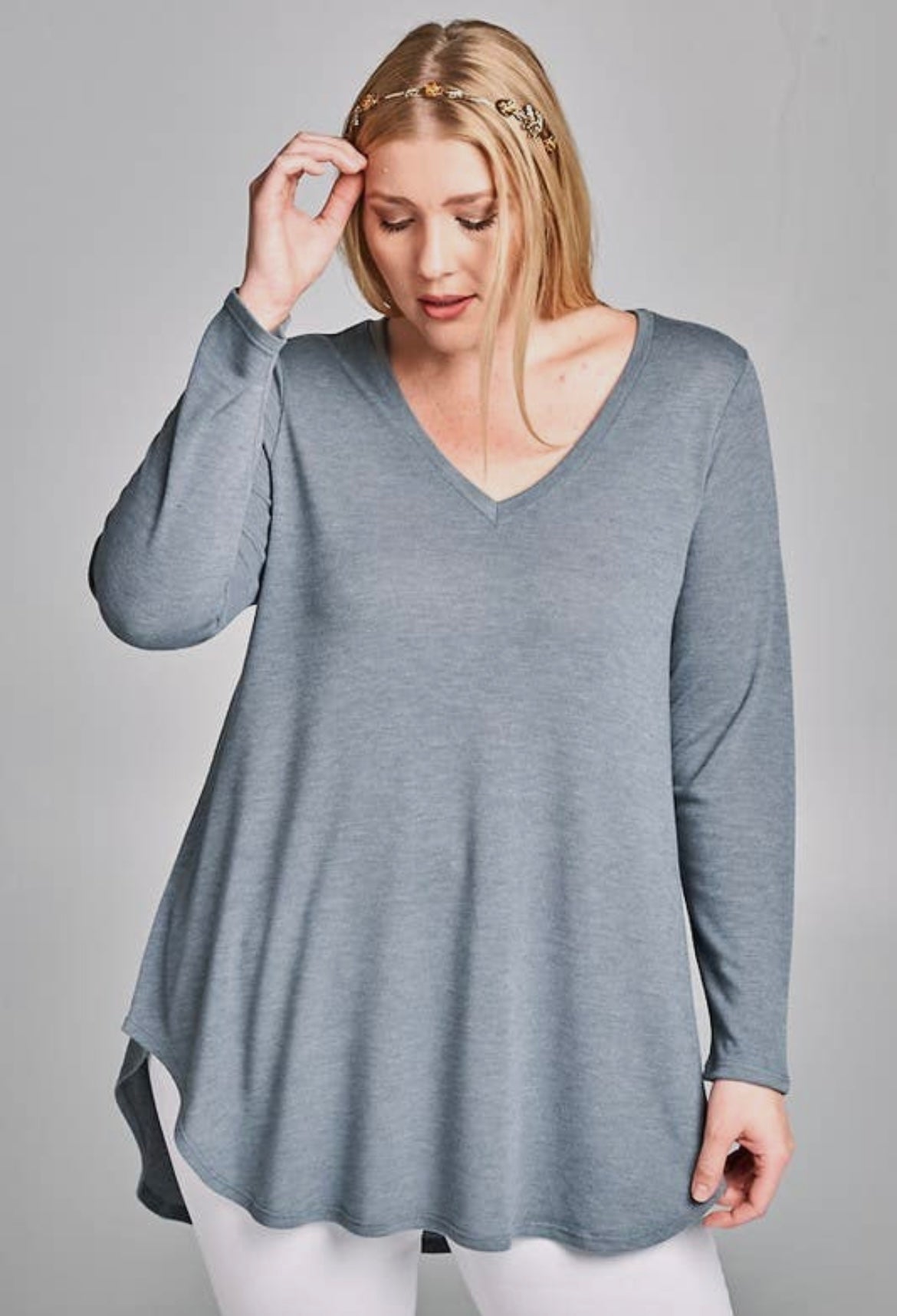 Plus Size Hacci Brush V-Neck Tunic Top