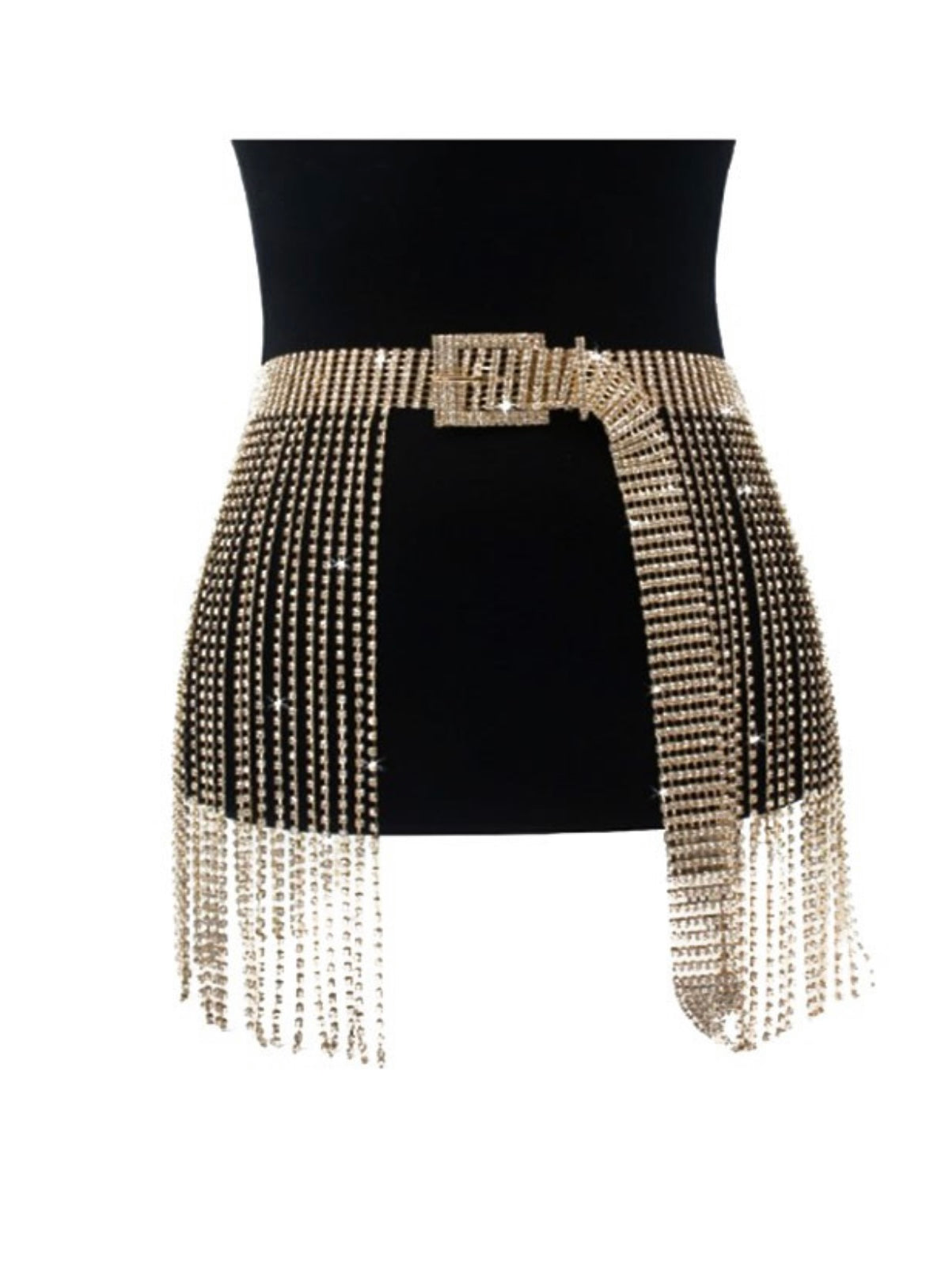 Rhinestone Buckle Fringe Belt