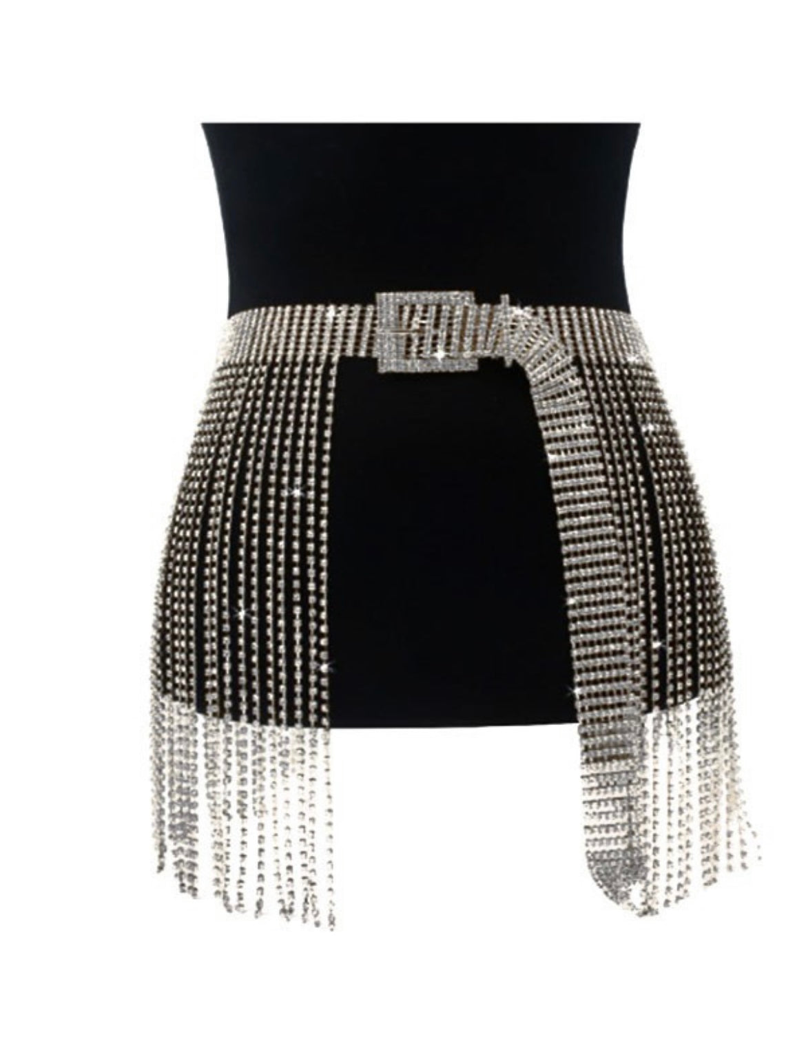 Rhinestone Buckle Fringe Belt