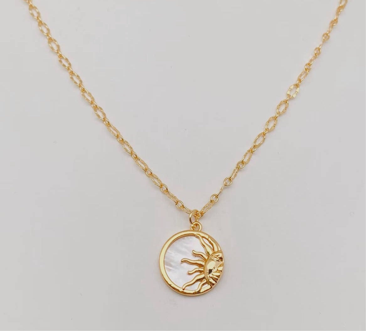 Stereoscopic Sun Moon Round Stainless Steel Pendant Necklace Sun