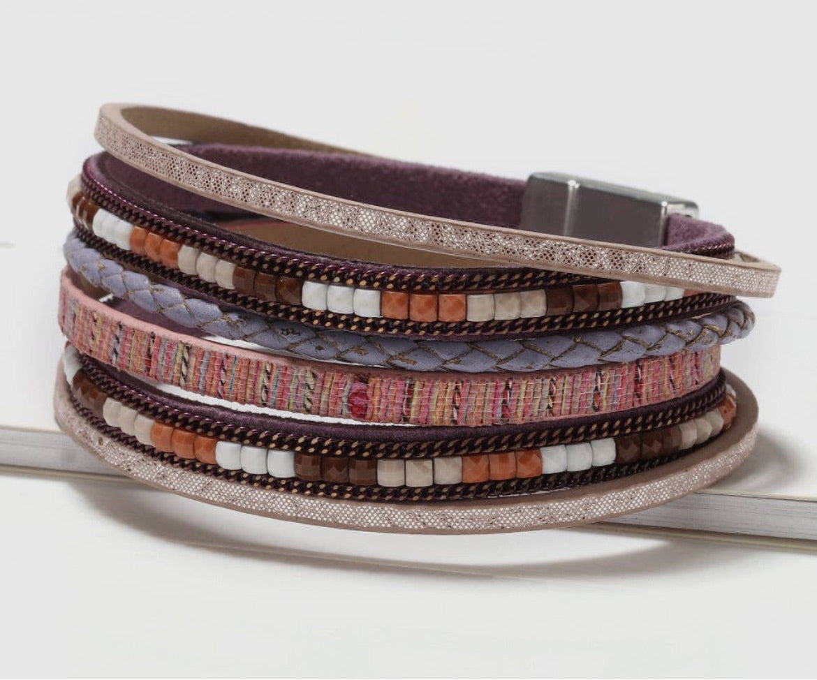 Bohemian Hand-woven Magnetic Buckle Leather Bracelet