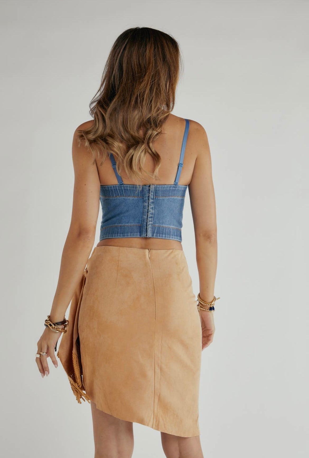 Spaghetti Strap Denim Corset Crop Top