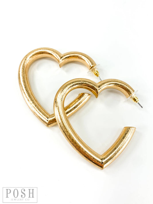 Worn Open Tube Heart Hoop Earring