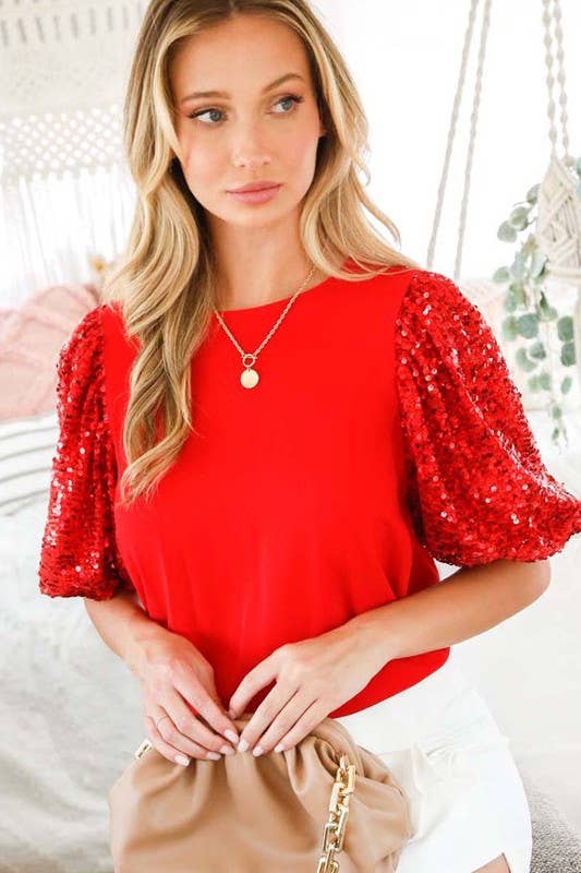 Round neck sequin contrast blouse