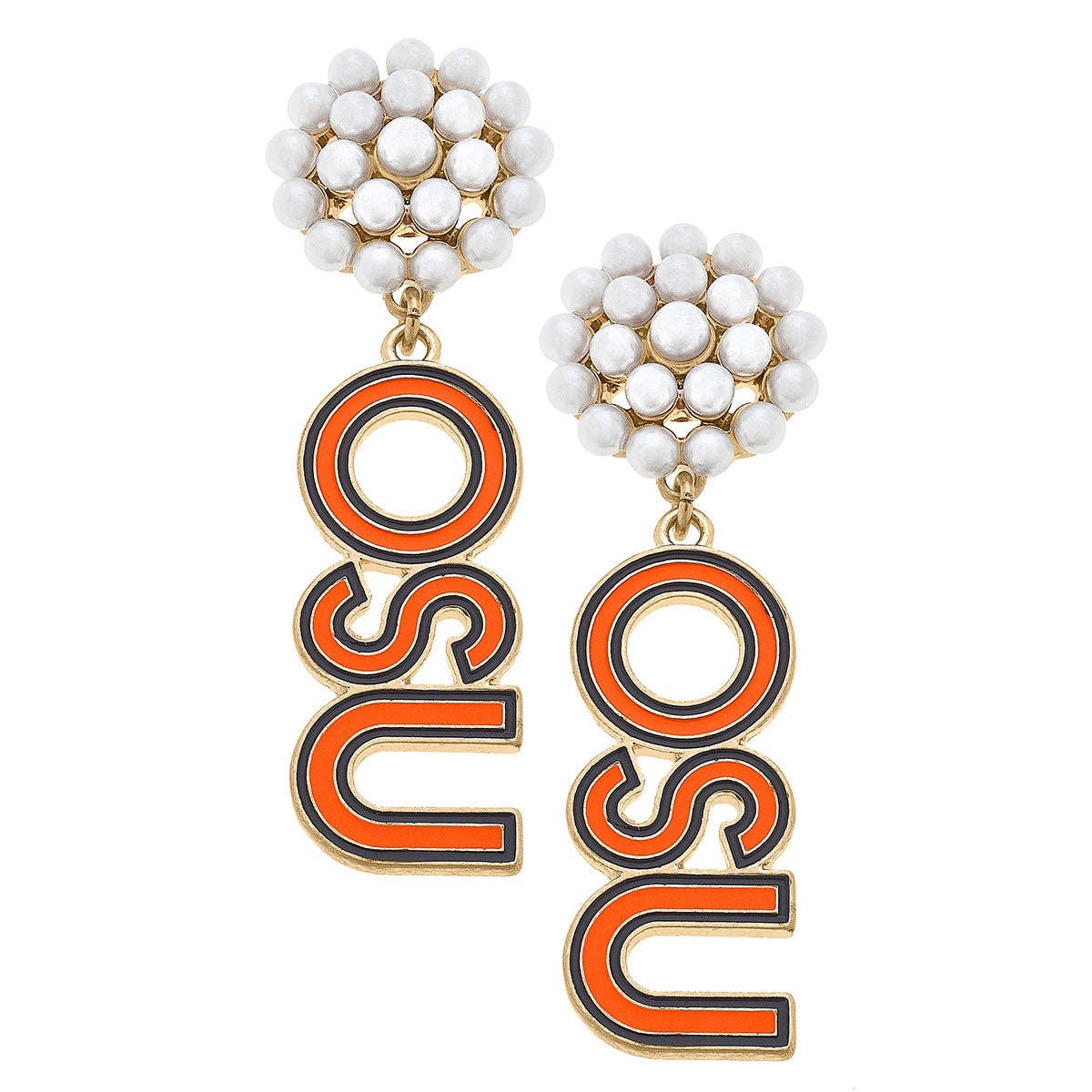 Oklahoma State Cowboys Pearl Cluster Outline Enamel Drop Ear