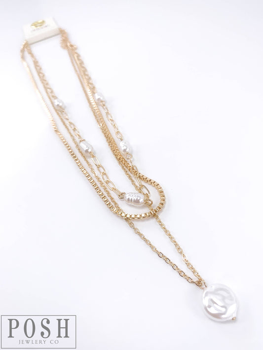 Triple Chain Necklace With Freshwater Pearls