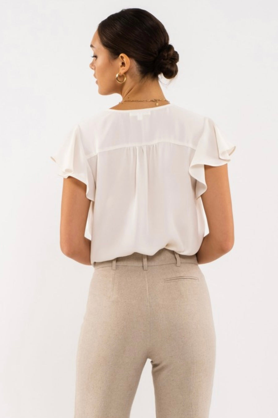 White Ruffle Sleeve Top