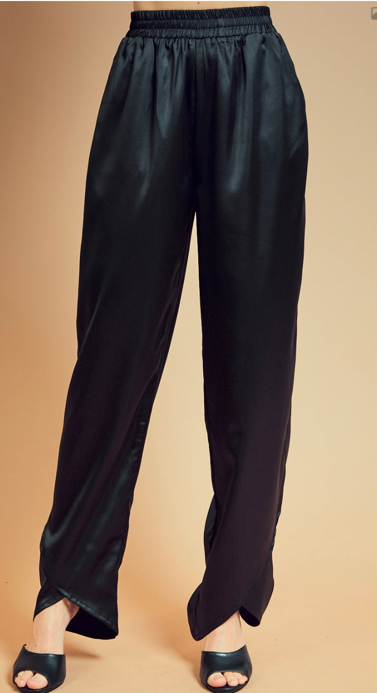 SOLID SILKY SATIN STRAIGHT PANTS