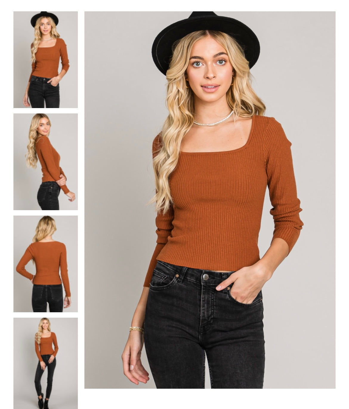 Fitted Long Sleeve Square Neck Top