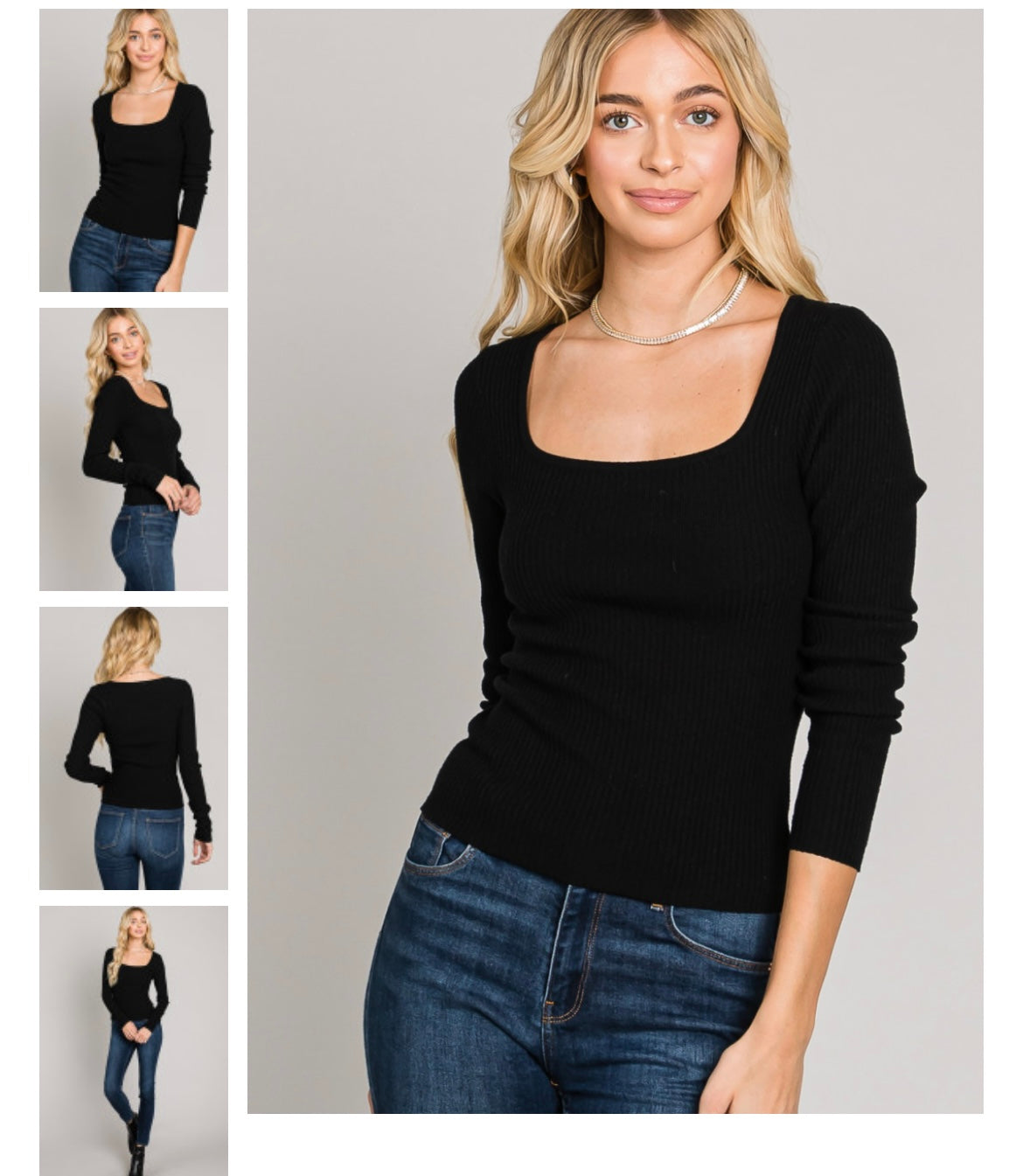 Fitted Long Sleeve Square Neck Top