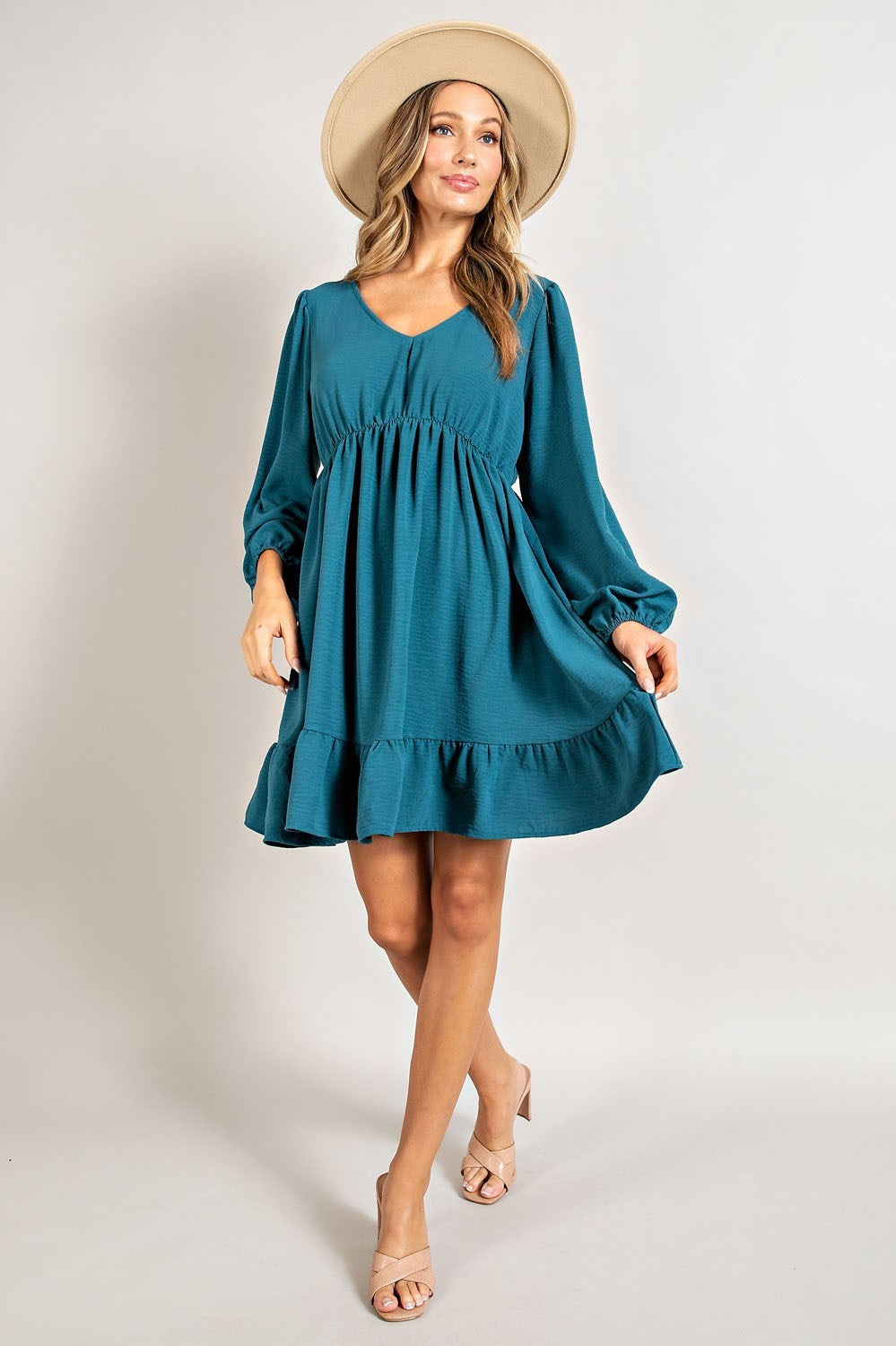 V NECK TIERED MINI DRESS